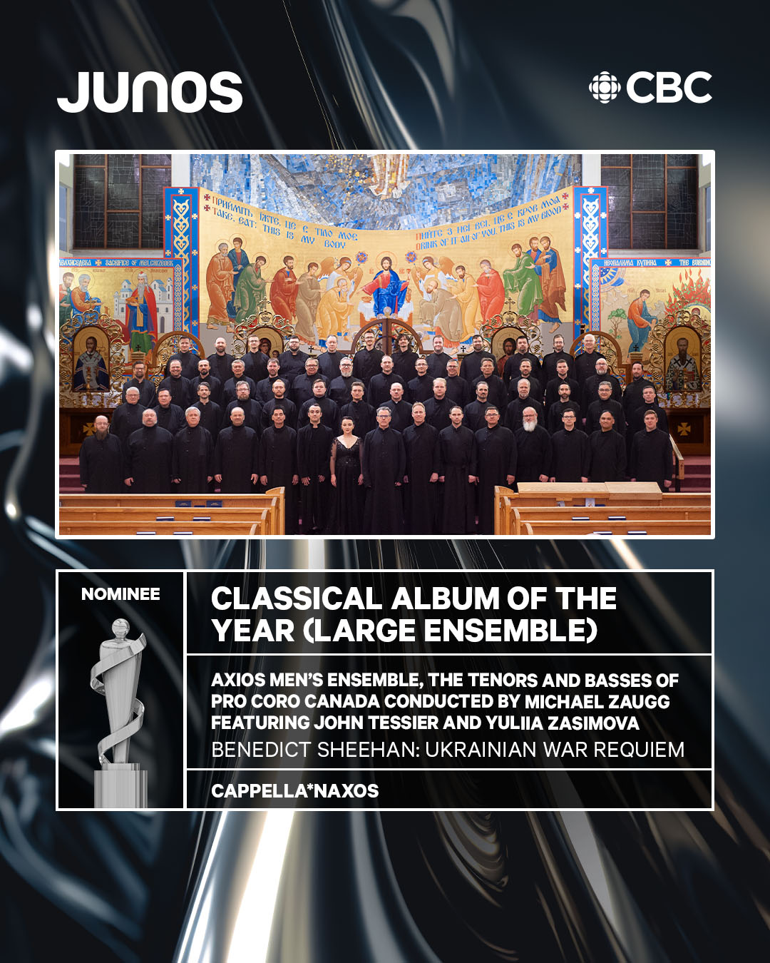 09 classical album of the year (large ensemble) 01 axios men’s ensemble, the tenors and basses of pro coro canada conduc
